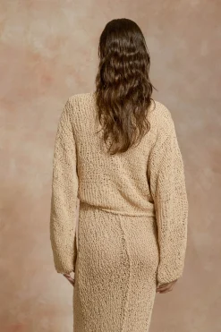 Hanami, beige cotton knit sweater