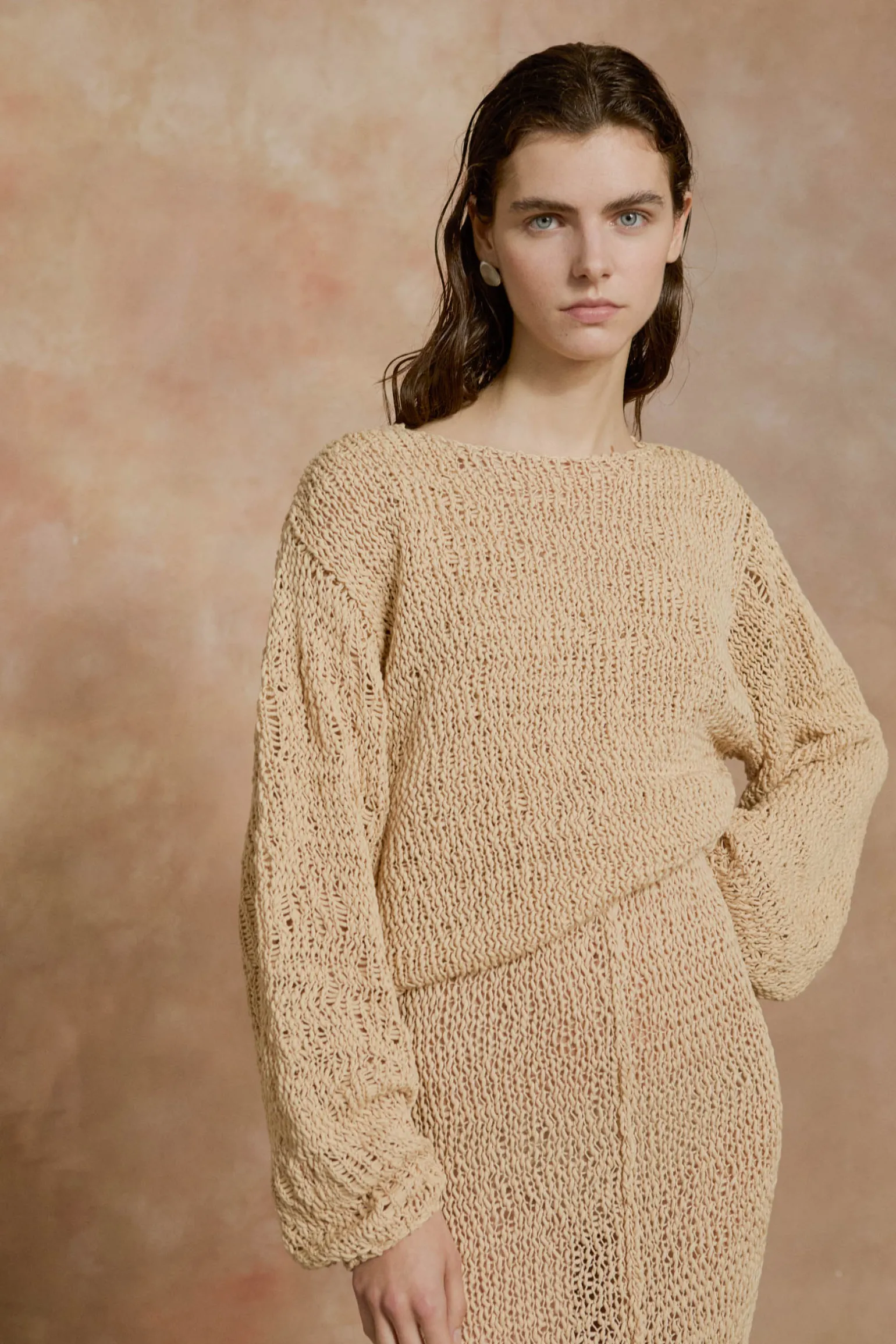 Hanami, beige cotton knit sweater