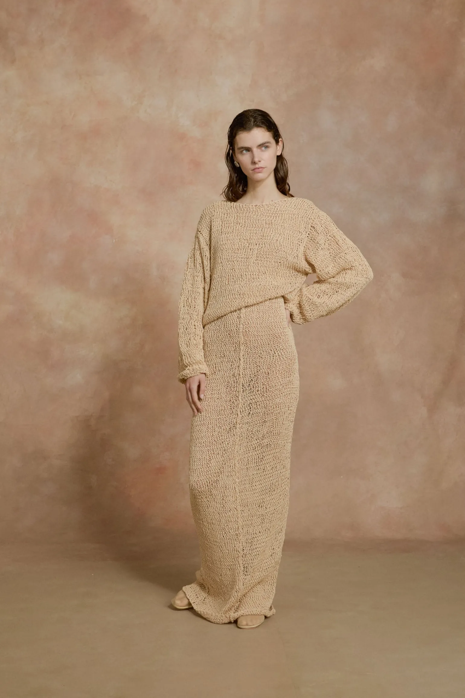 Hanami, beige cotton knit sweater