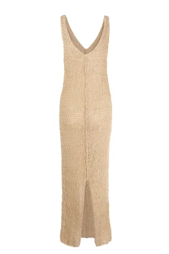Hanami, long beige cotton knit dress