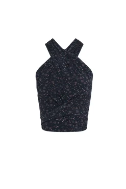 Iman, hedy print stretch silk top