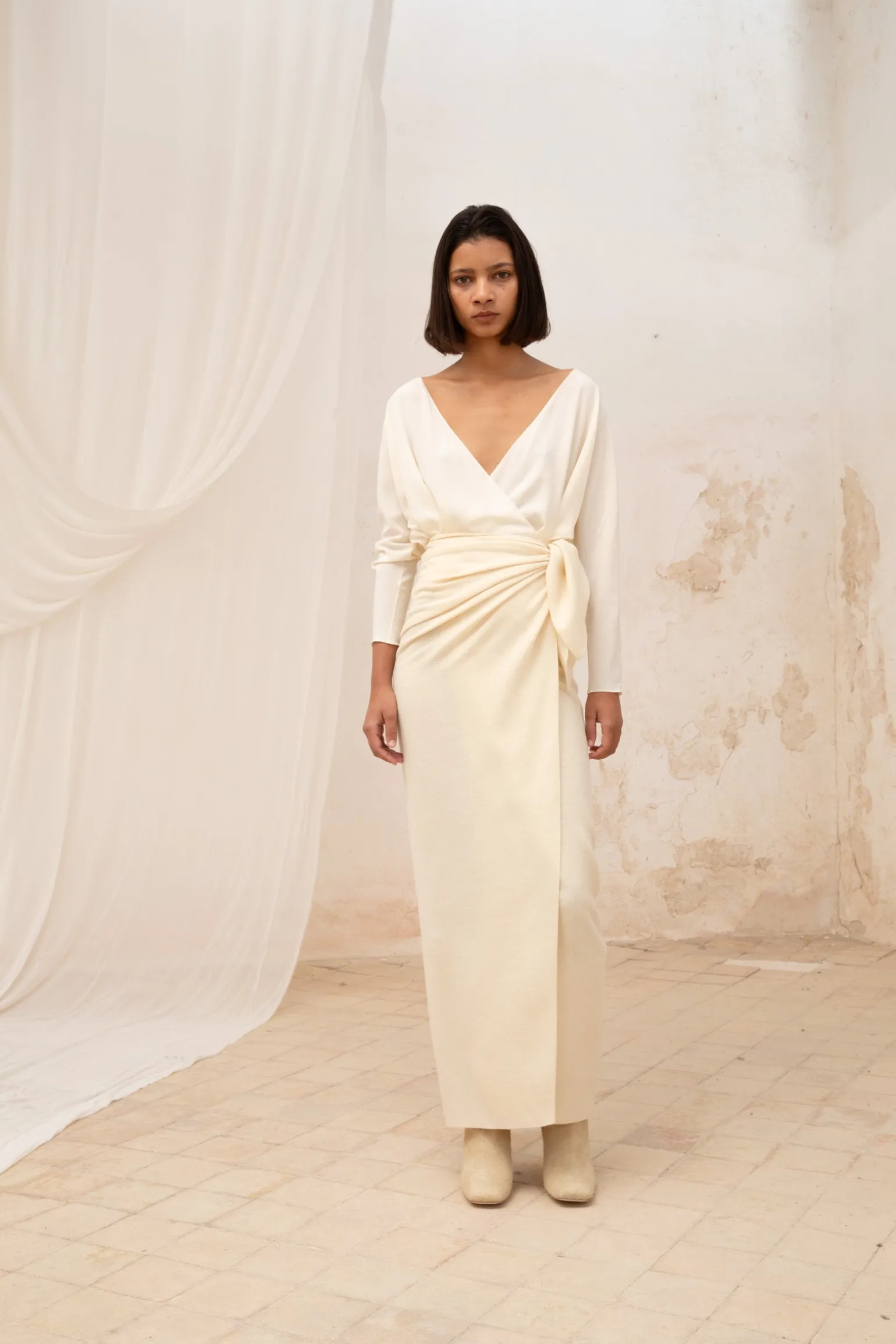 Jackie, ivory yak wool sarong skirt