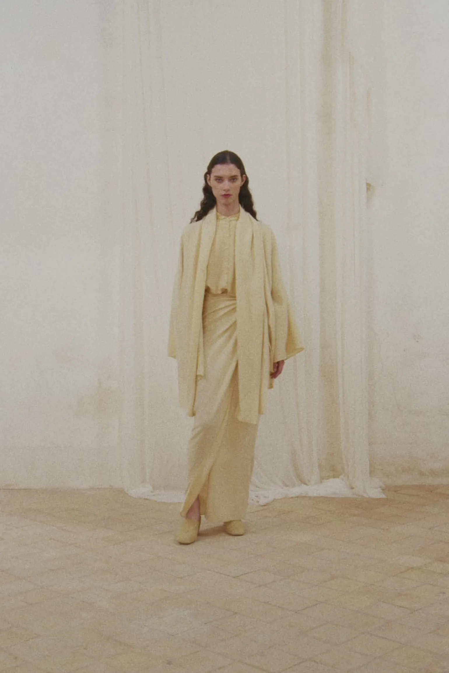 Jackie, ivory yak wool sarong skirt