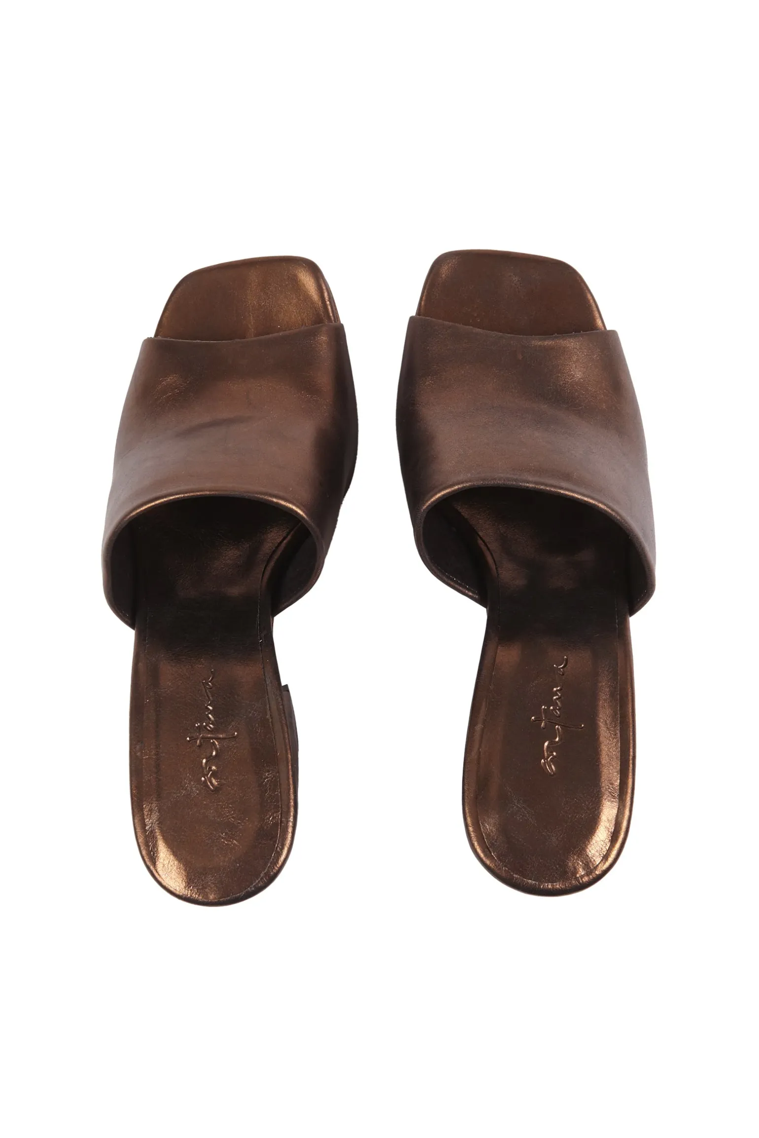 Janis, dark bronze leather mules