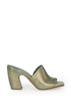 Janis, turquoise bronze leather mules