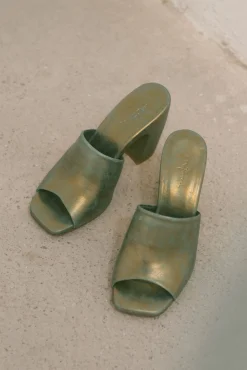 Janis, turquoise bronze leather mules