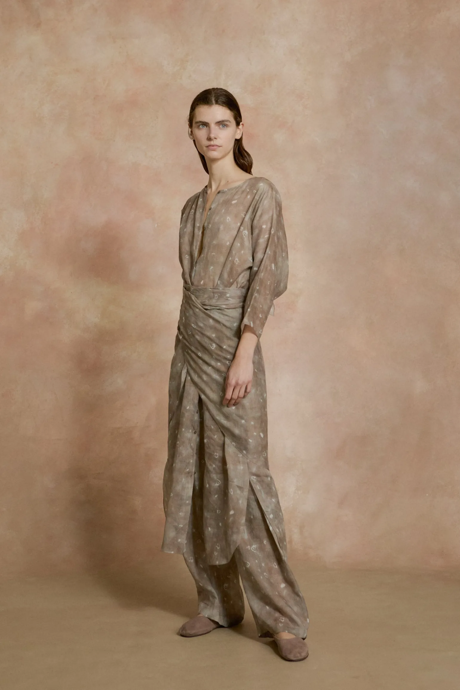 Jill, ayaz print midi ramie dress