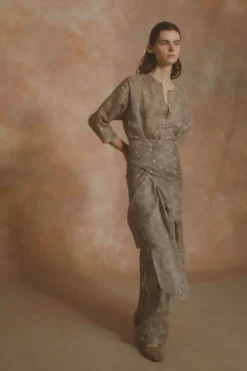 Jill, ayaz print midi ramie dress