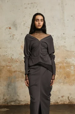 Kaz, lead grey silk top