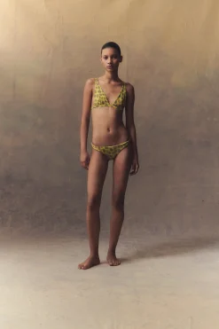 Khata, feline print bikini top in recycled polyamide