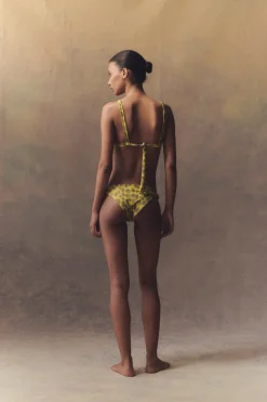Khata, feline print low bikini brief in recycled polyamide