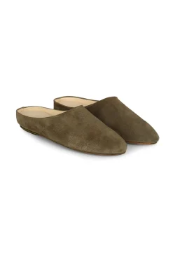 Kibal, women's mules in dark green suede