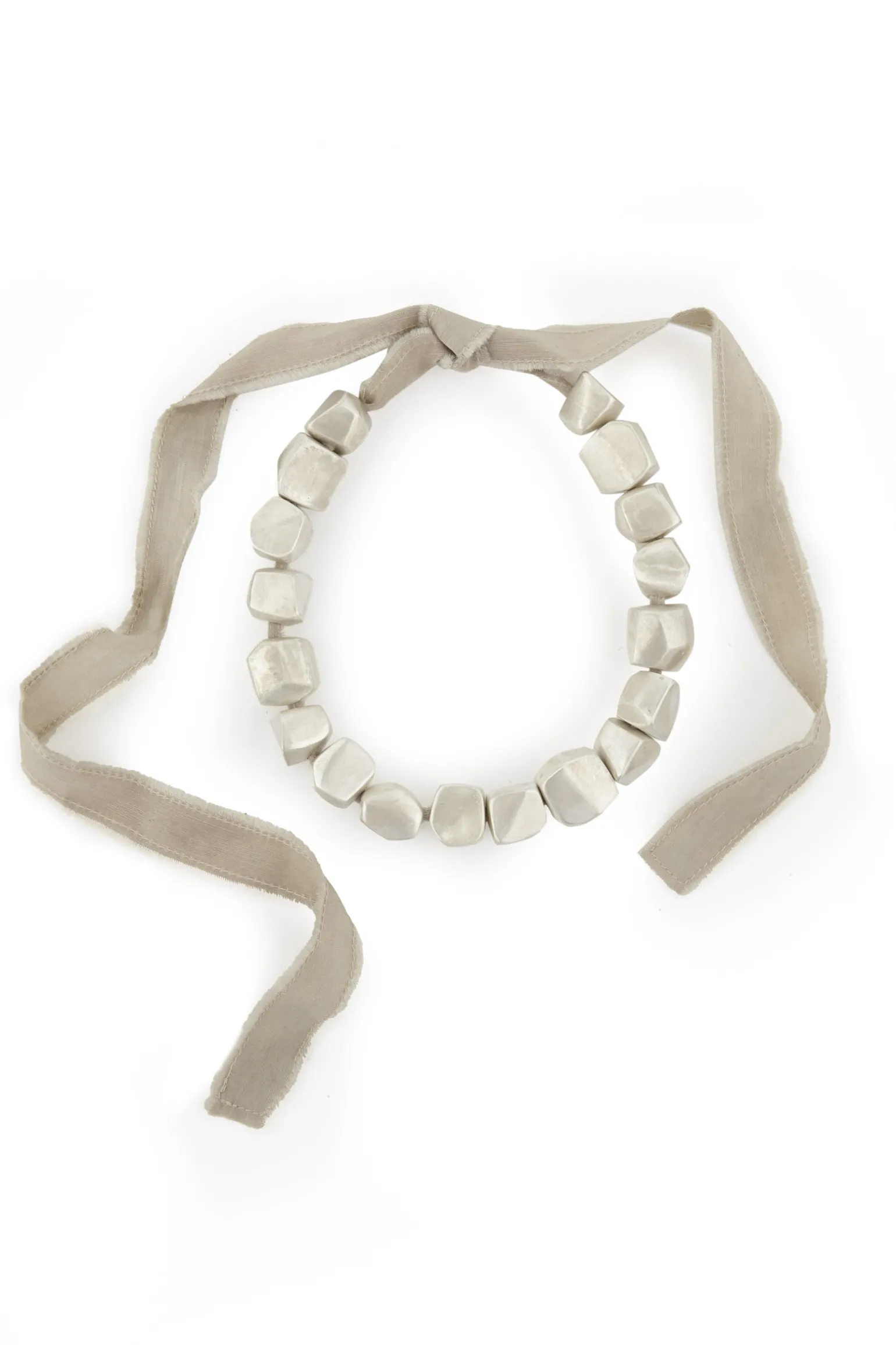 Lapis, silver and silk necklace