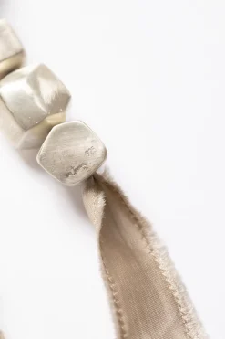 Lapis, silver and silk necklace