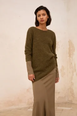 Lena, khaki alpaca, merino wool and silk jumper