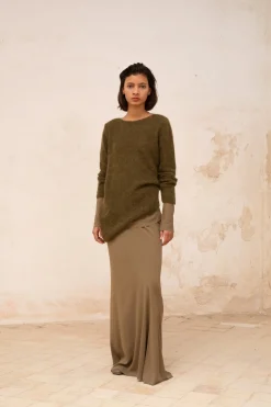 Lena, khaki alpaca, merino wool and silk jumper