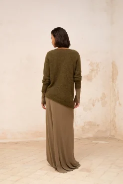 Lena, khaki alpaca, merino wool and silk jumper
