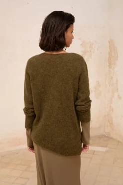 Lena, khaki alpaca, merino wool and silk jumper