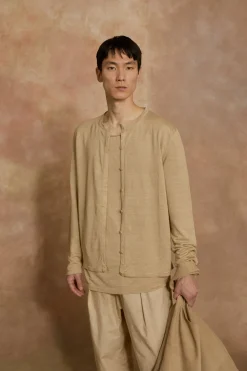 Lian, beige linen knit cardigan