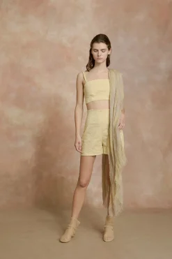 Limon, pale yellow high waisted shorts
