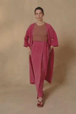 Lupe, pink striped maltinto linen coat