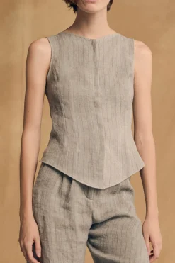 Lupe, sky blue striped linen vest