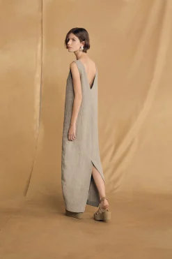 Lupe, sky blue striped linen dress