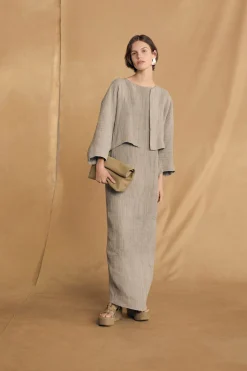 Lupe, sky blue striped linen dress