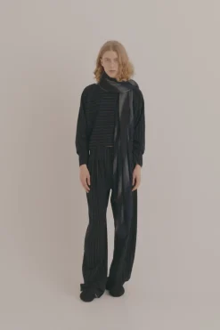 Marc, blue and black striped scarf in cashmere and silk