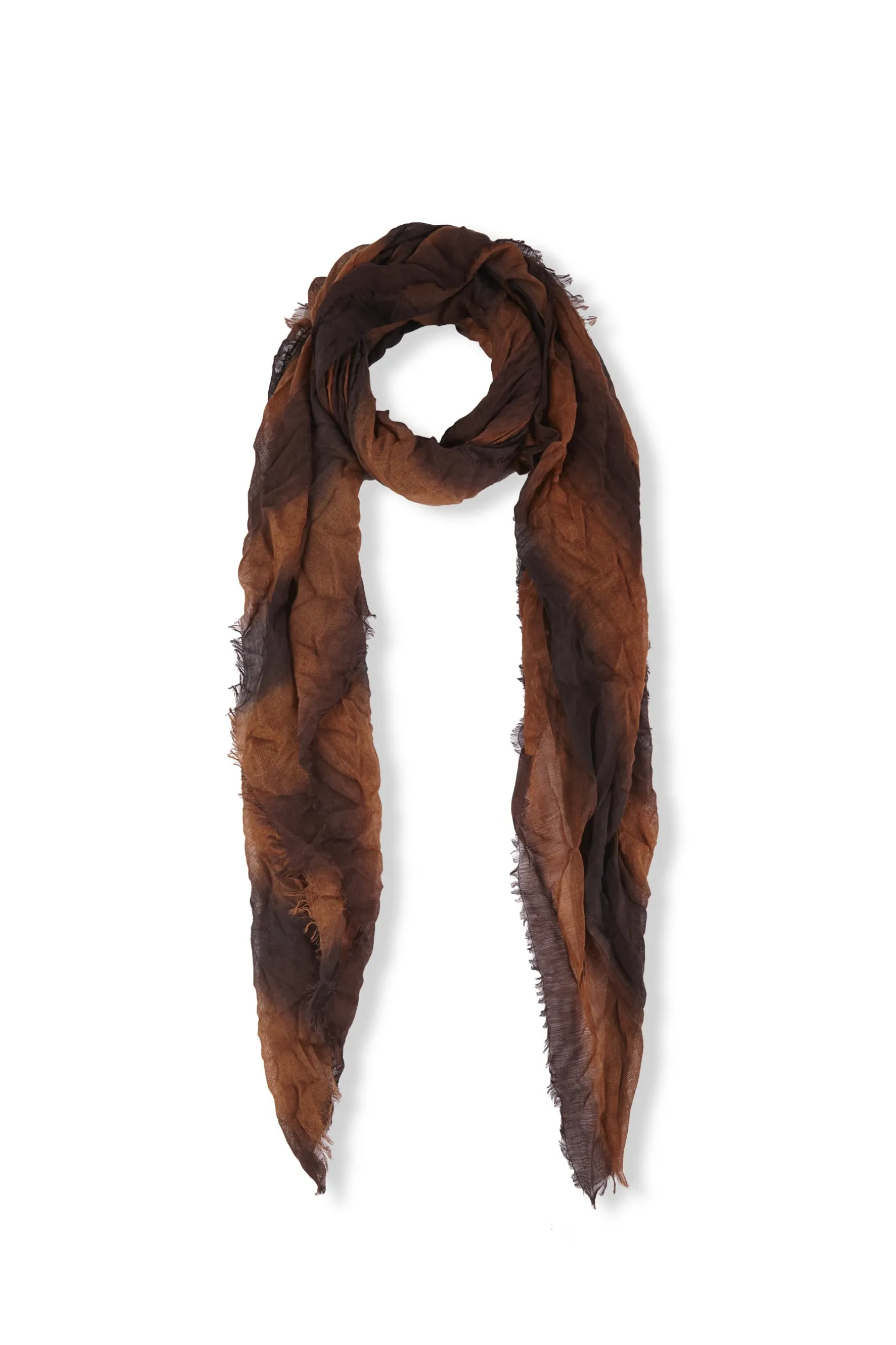 Marc, brown and tobacco striped scarf in cashmere and silk