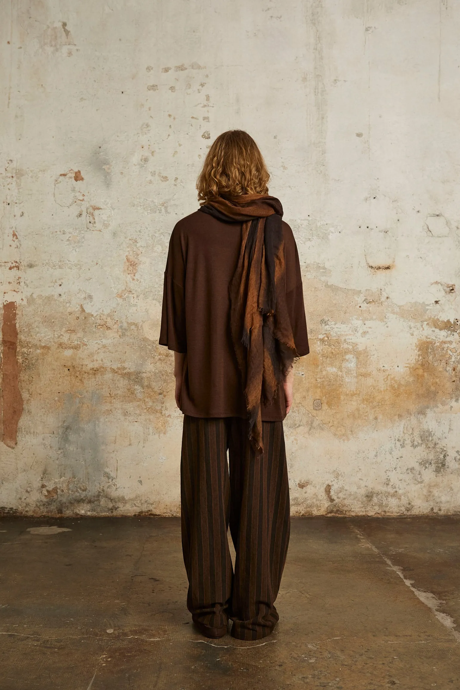 Marc, brown and tobacco striped scarf in cashmere and silk