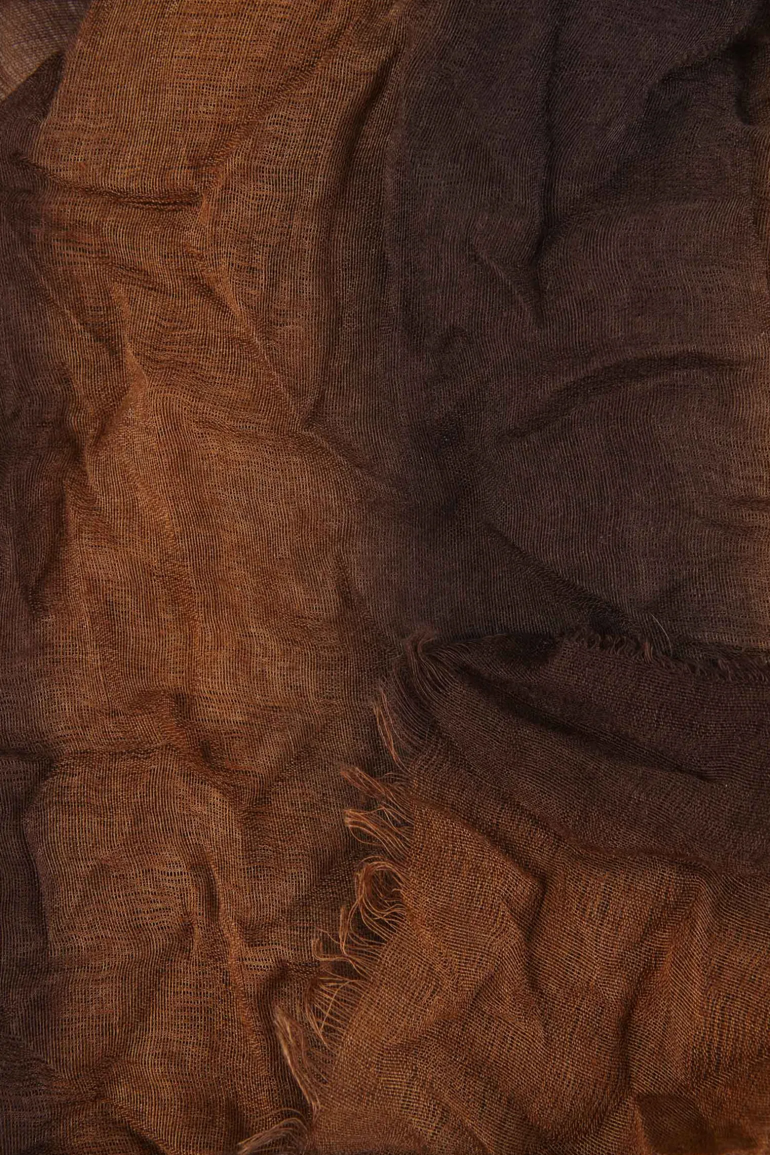 Marc, brown and tobacco striped scarf in cashmere and silk