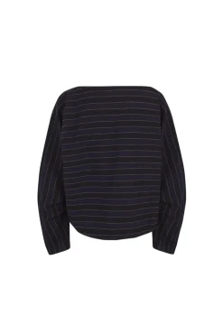 Marcel, blue striped top in linen and wool