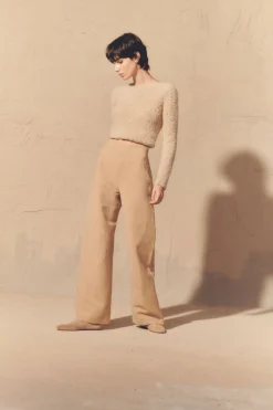 Margot, pink sand linen and wool pants