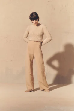 Margot, pink sand linen and wool pants