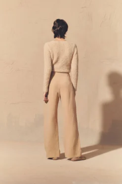 Margot, pink sand linen and wool pants