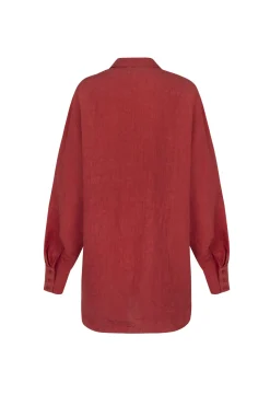 Marlo, red linen shirt