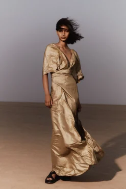 Martina, gold metallic silk dress