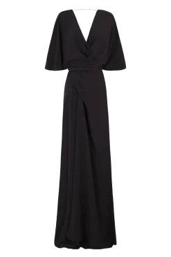 Martina, long black silk dress
