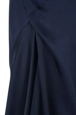 Martina, long blue nero cupro dress