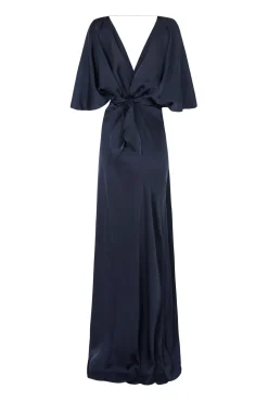 Martina, long blue nero cupro dress