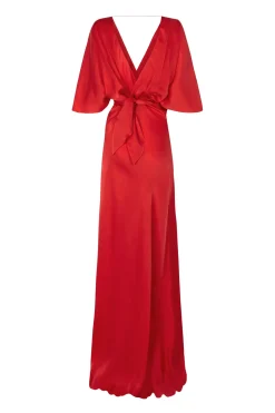 Martina, long red cupro dress