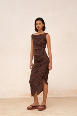 Mathilda, mata print stretch silk skirt