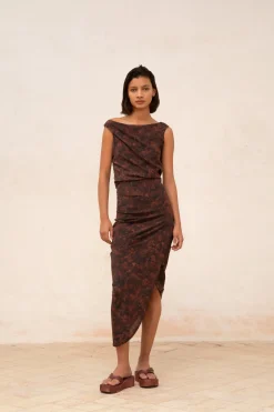 Mathilda, mata print stretch silk skirt