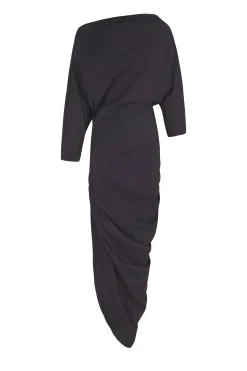 Mira, graphite stretch hemp asymmetrical dress