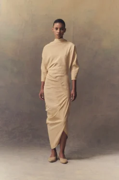 Mira, graphite stretch hemp asymmetrical dress