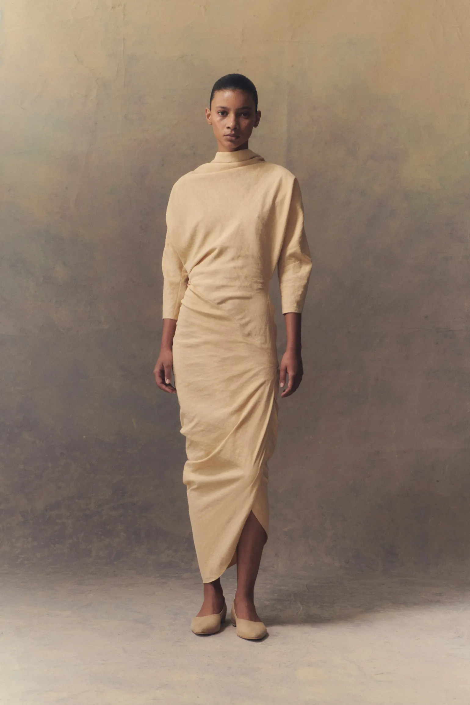 Mira, graphite stretch hemp asymmetrical dress