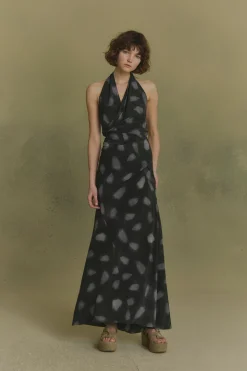 Molly, mint print silk dress