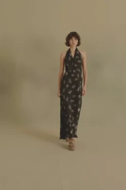 Molly, mint print silk dress