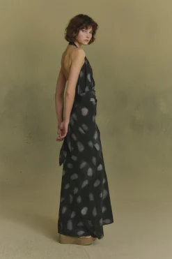 Molly, mint print silk dress